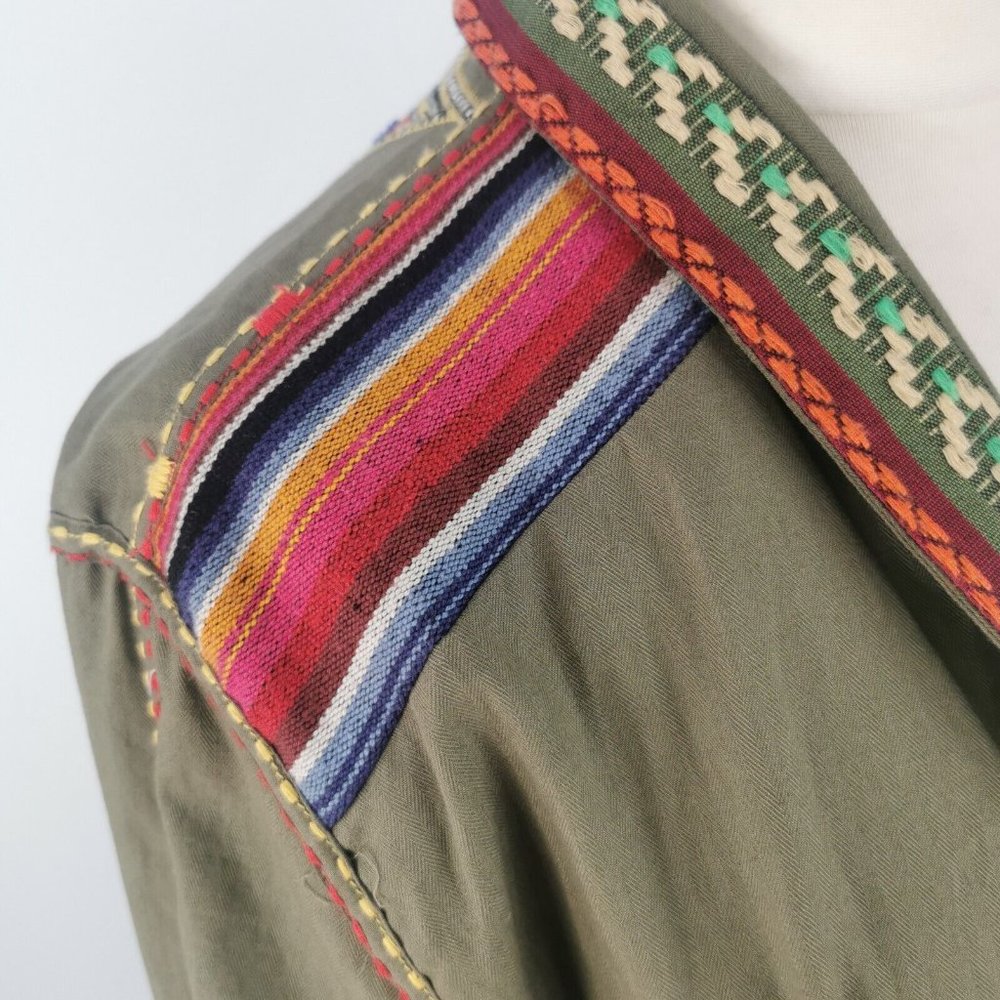 ZARA Green Mirrored Embroidered Tie Waist Boho Ethnic Jacket Small Fits 12 14 - Picture 5 of 9